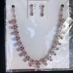 Pink Austrian crystal necklace and earring set